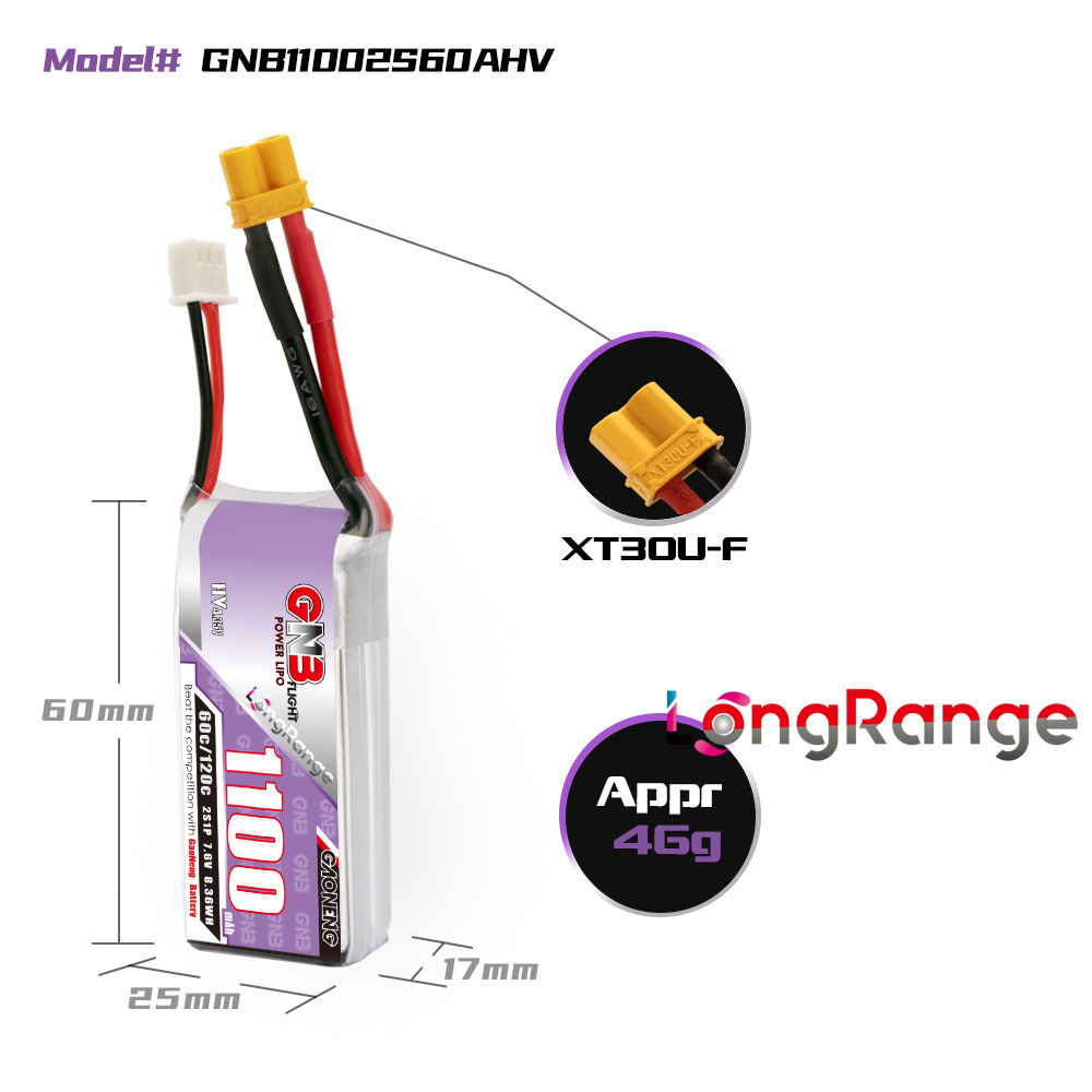 GNB 1100mAh 2S 3S 4S 6S 60C/12 - огляд і ціна Fpv Drone Battery