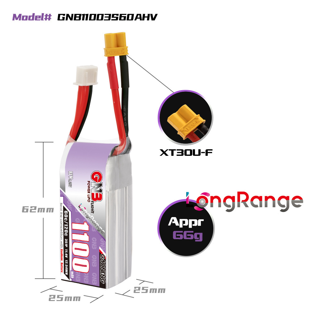 GNB 1100mAh 2S 3S 4S 6S 60C/12 - огляд і ціна Fpv Drone Battery